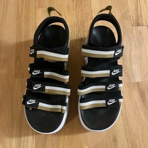 Nike Women’s Classic Icon Black and Gold Strap Sandals - Size 8